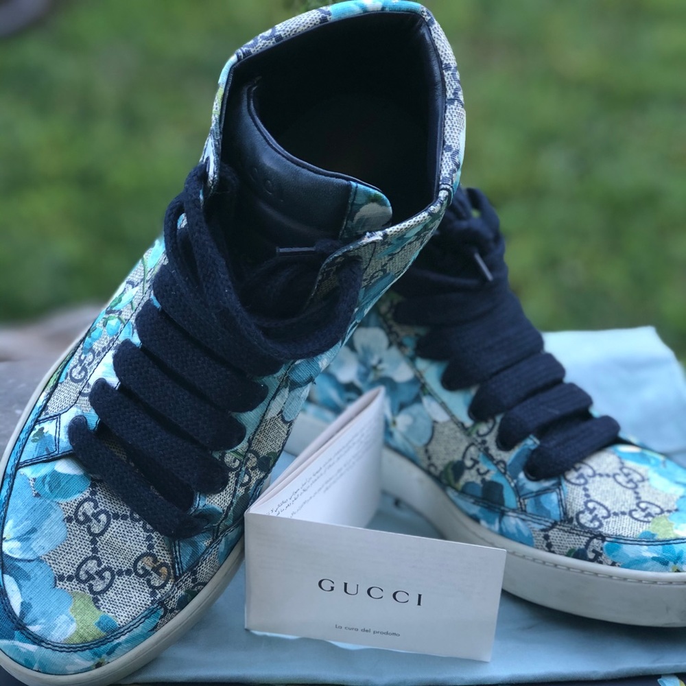 Bloom blue coated high top Gucci sneakers